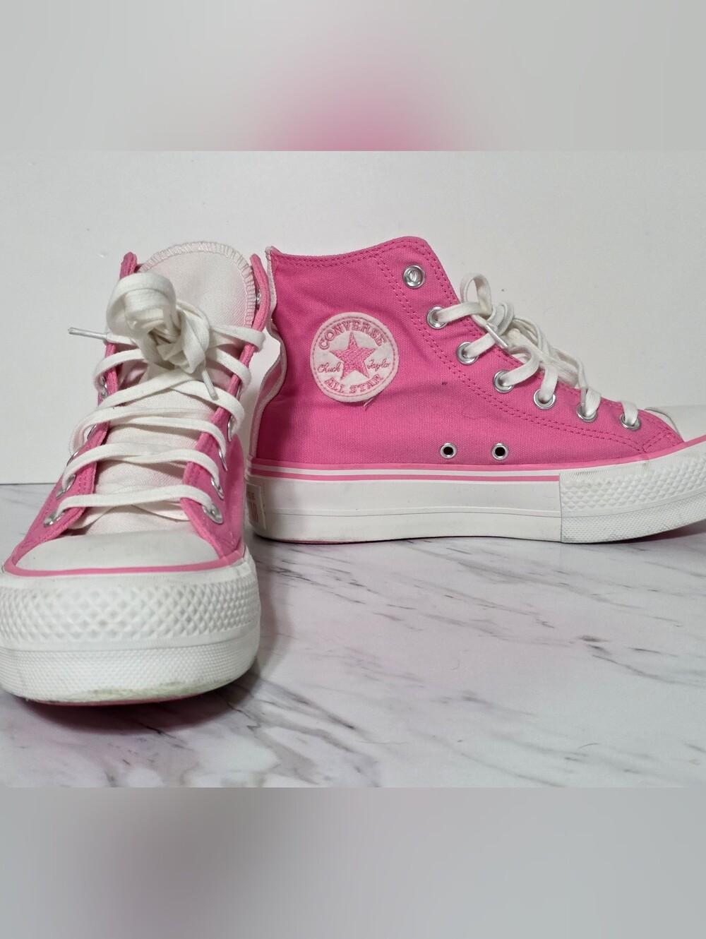 Converse Pink High-Top Kids Canvas Sneaker with White Sole - Picture 7 of 9